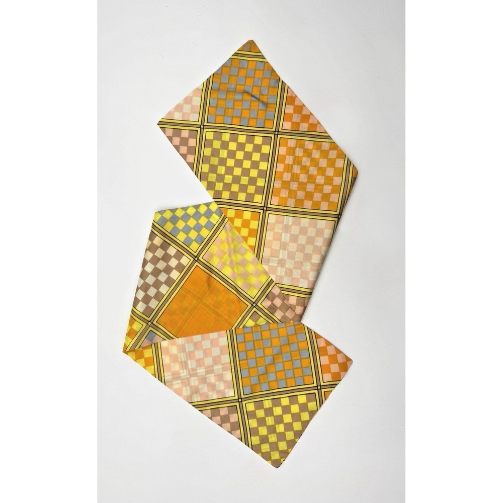 Silk Neck Skinny Scarf Head Wrap Checkers Pattern Geometric 70s Designer Luxury